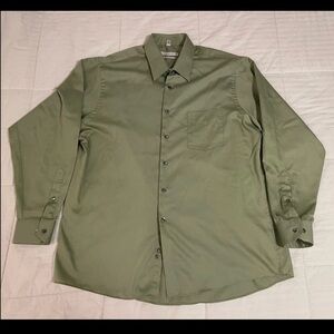 Geoffrey Beene Dress Shirt Men XL 17 34/35 Green Cotton Blend Wrinkle Free EUC